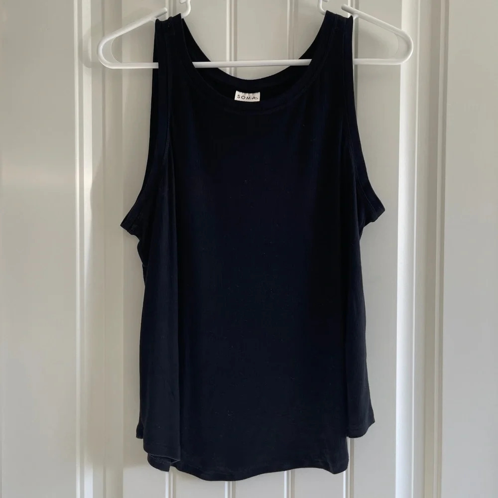Soma Cool Nights Black Ribbed Tank Top with Rounded Hem Size Medium